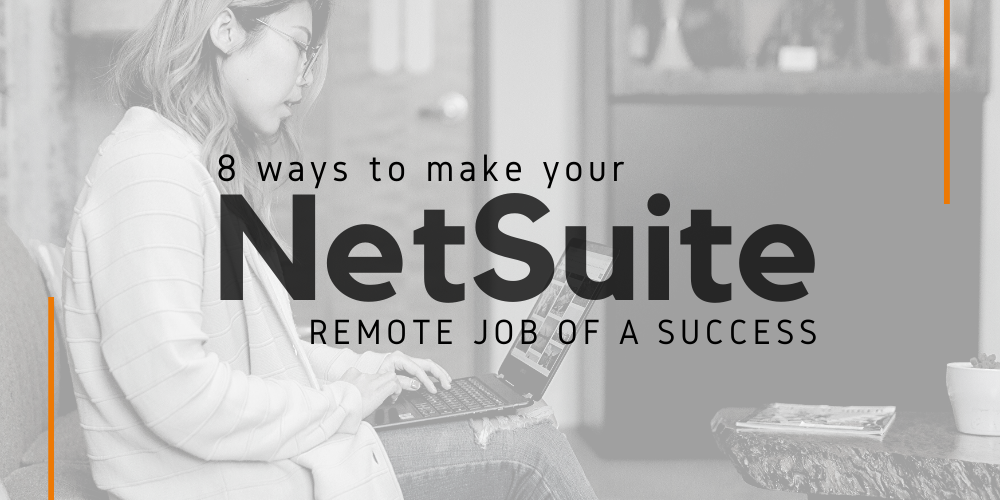 a women sitting on a sofa working remotely on a NetSuite project