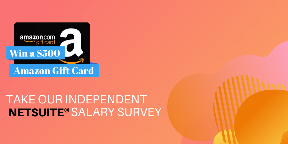 amazon gift card with a subtitle win a $500 amazon gift card and a heading underneath saying take our independent NetSuite salary survey 